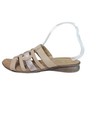 NaturalSoul Sandals Women's 9 W Tan Silver Strappy Low Heeled Summer Shoes